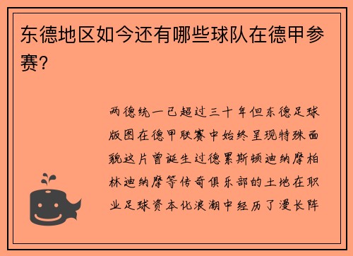 东德地区如今还有哪些球队在德甲参赛？