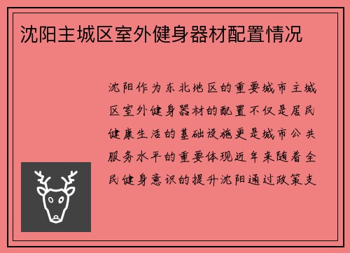 沈阳主城区室外健身器材配置情况